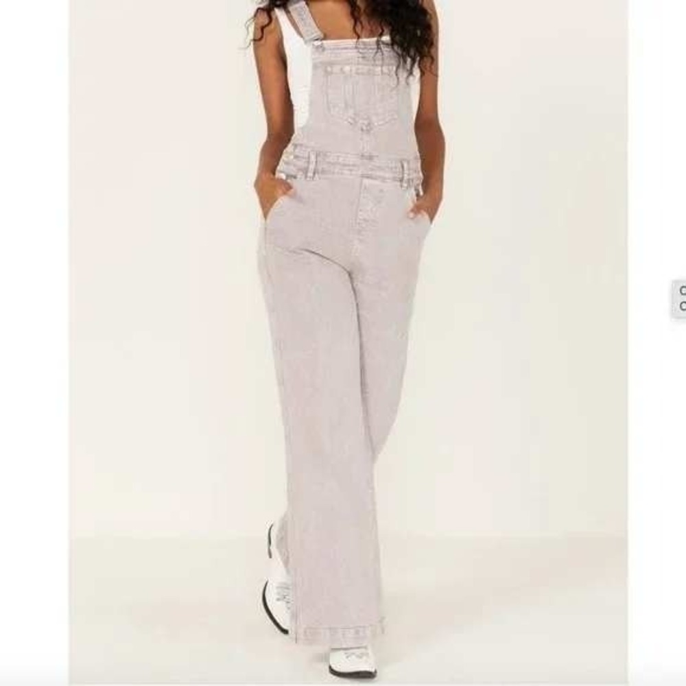 CLEO WOLF Full Length Denim Overalls Wide Leg‎ Light Wash Size Large